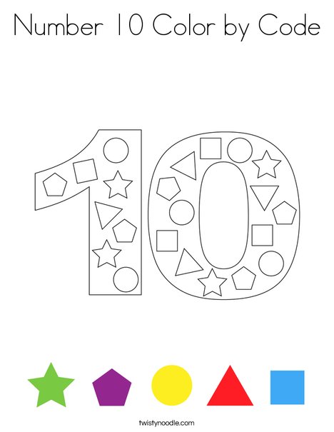Number 10 Color by Code Coloring Page