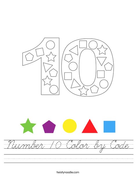 Number 10 Color by Code Worksheet