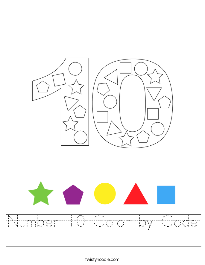 Number 10 Color by Code Worksheet