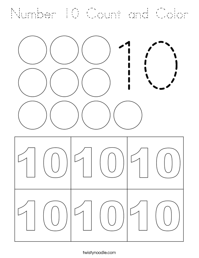 Number 10 Count and Color Coloring Page