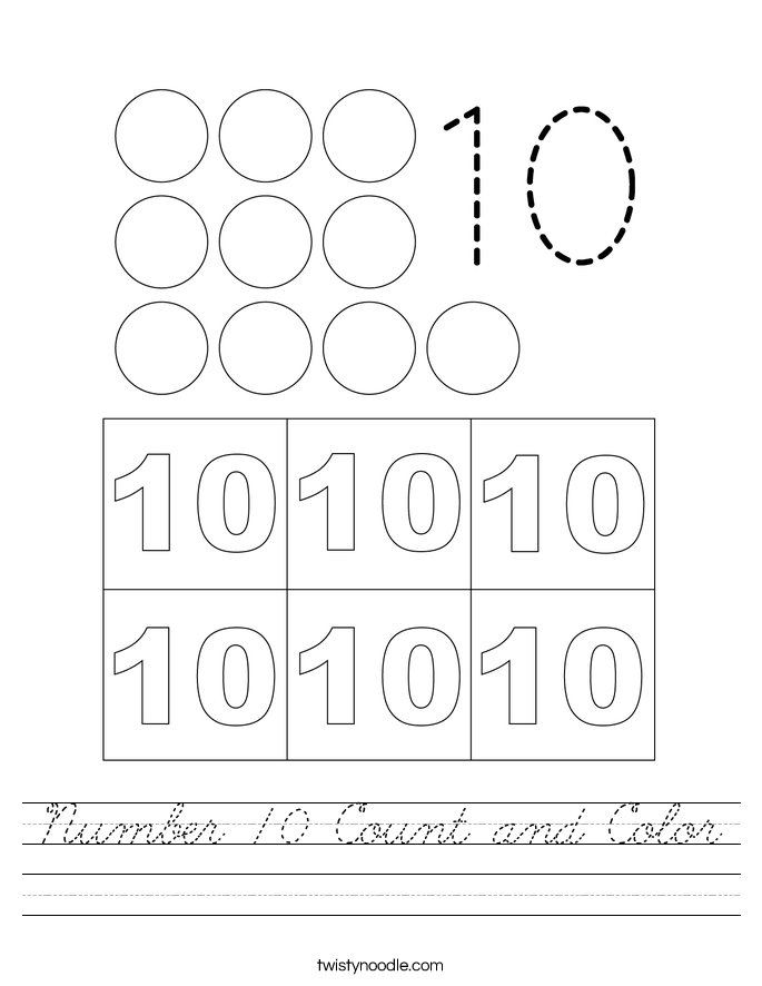 Number 10 Count and Color Worksheet