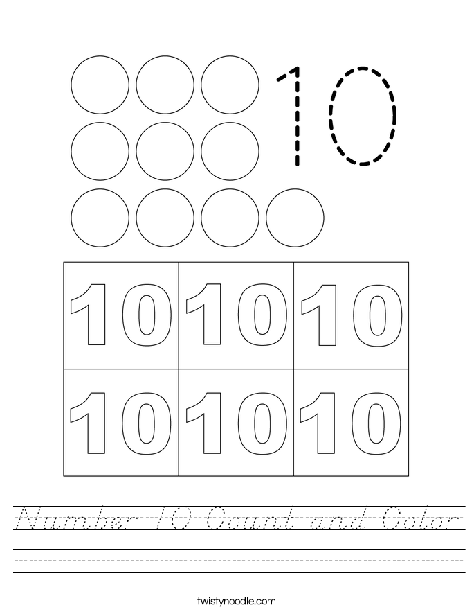 Number 10 Count and Color Worksheet