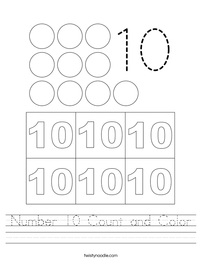 Number 10 Count and Color Worksheet