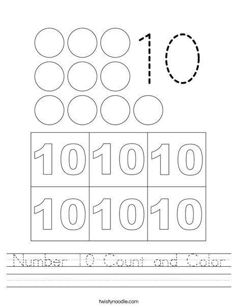 Number 10 Count and Color Worksheet