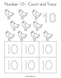 Number 10- Count and Trace Coloring Page