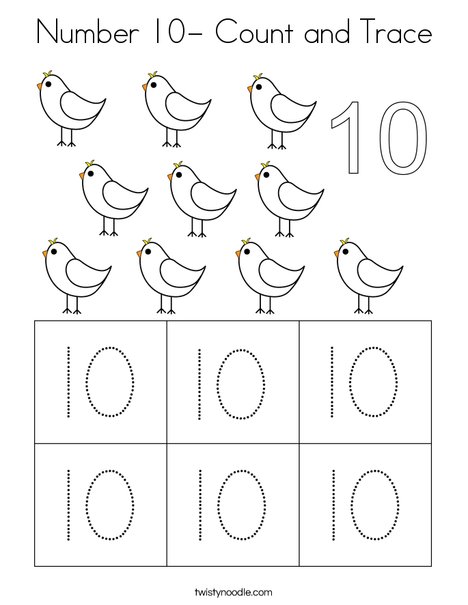 Number 10- Count and Trace Coloring Page