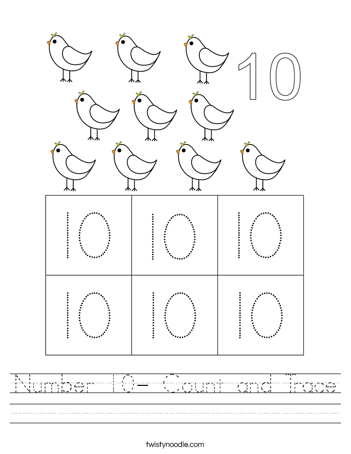 Number 10 Count And Trace Worksheet Twisty Noodle