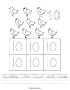 Number 10- Count and Trace Handwriting Sheet