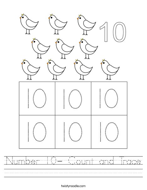 Number 10- Count and Trace Worksheet - Twisty Noodle number-10-count-and-trace-worksheet-twisty-noodle