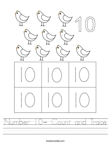 Number 10- Count and Trace Worksheet