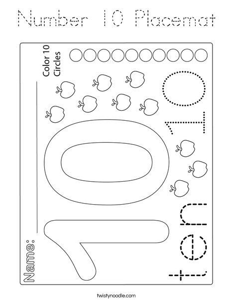 Number 10 Placemat Coloring Page