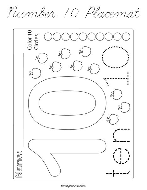 Number 10 Placemat Coloring Page