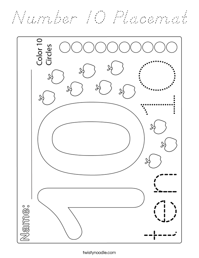Number 10 Placemat Coloring Page