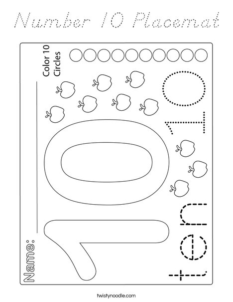 Number 10 Placemat Coloring Page