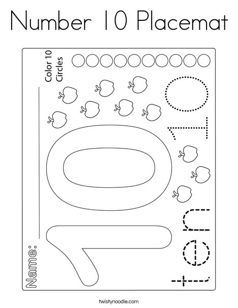 Number 10 Placemat Coloring Page