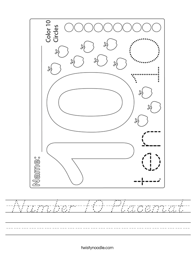 Number 10 Placemat Worksheet