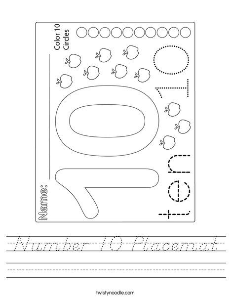 Number 10 Placemat Worksheet