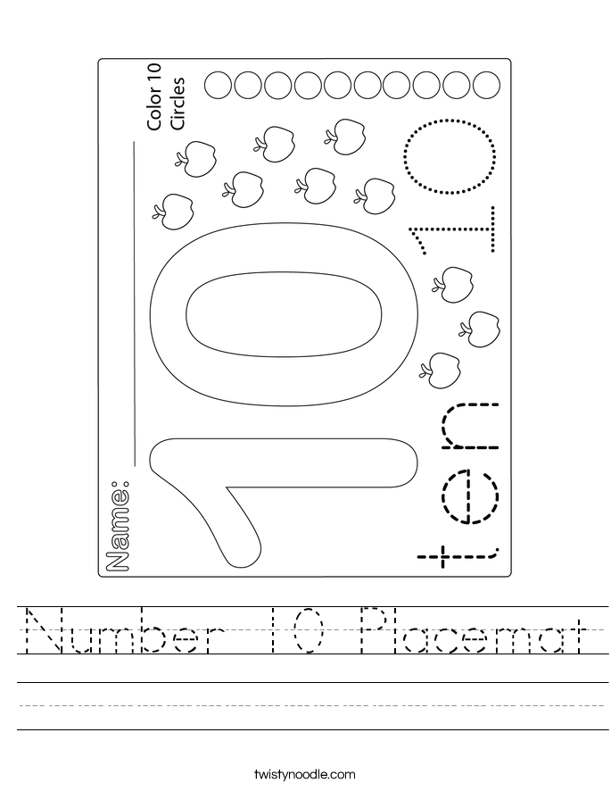Number 10 Placemat Worksheet