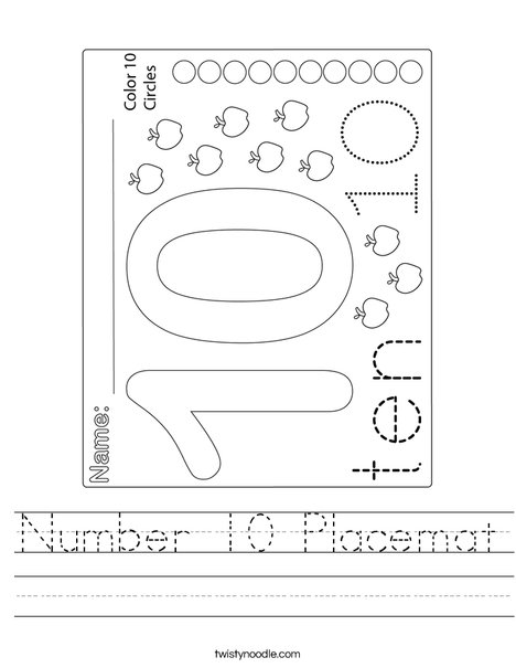 Number 10 Placemat Worksheet