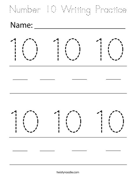 Number 10 Writing Practice Coloring Page