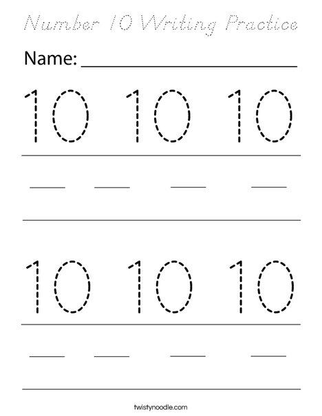 Number 10 Writing Practice Coloring Page