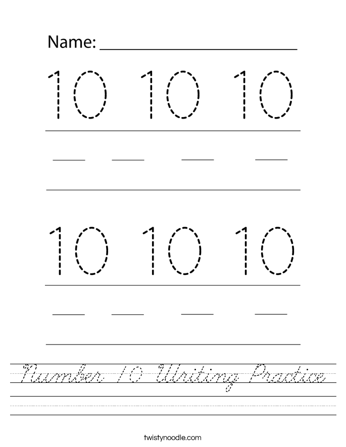 Number 10 Writing Practice Worksheet