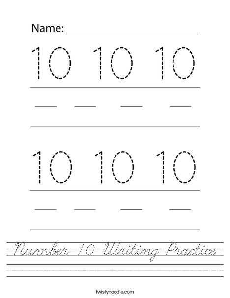 Number 10 Writing Practice Worksheet