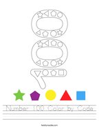 Number 100 Color by Code Handwriting Sheet