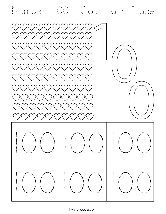Number 100- Count and Trace Coloring Page