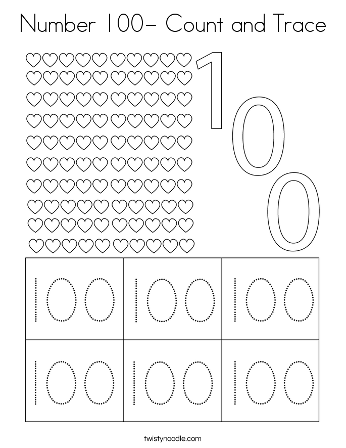 Number 100- Count and Trace Coloring Page
