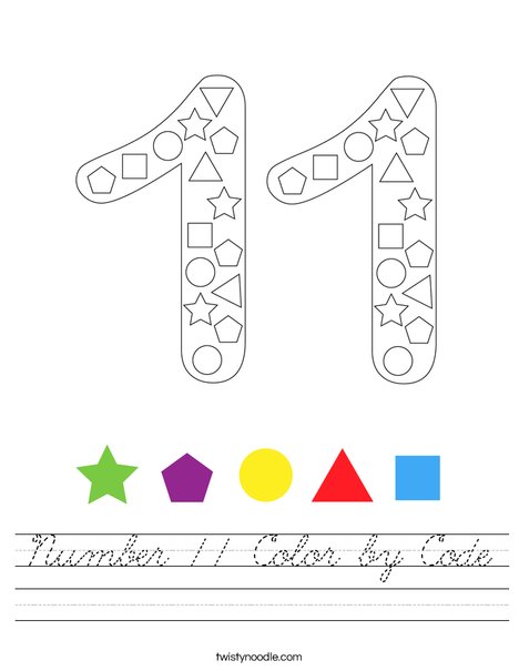 Number 11 Color by Code Worksheet