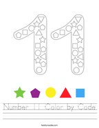 Number 11 Color by Code Handwriting Sheet