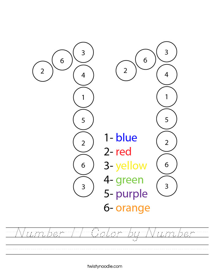 Number 11 Color by Number Worksheet