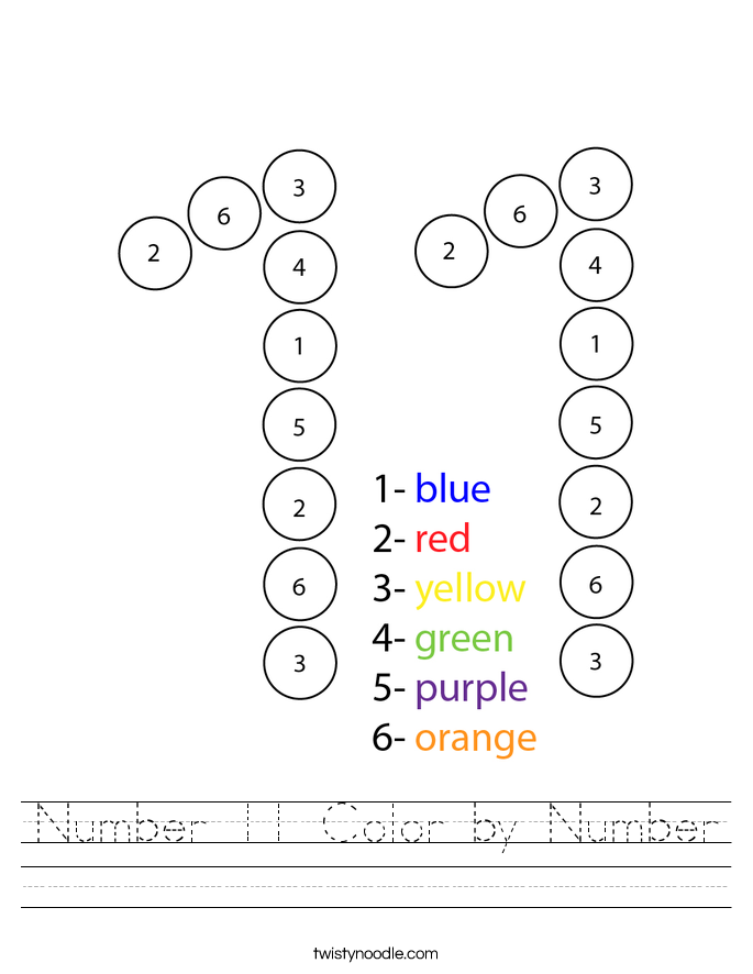 Number 11 Color by Number Worksheet