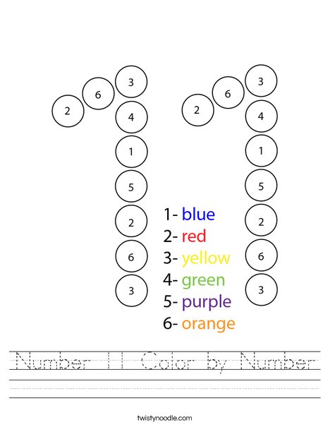 Number 11 Color by Number Worksheet