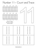 Number 11- Count and Trace Coloring Page