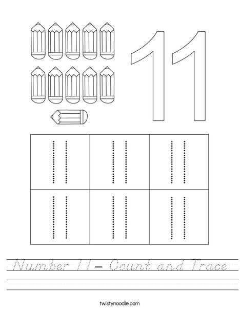 Number 11 Count And Trace Worksheet Dnealian Twisty Noodle