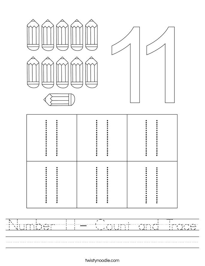 number-11-count-and-trace-worksheet-twisty-noodle