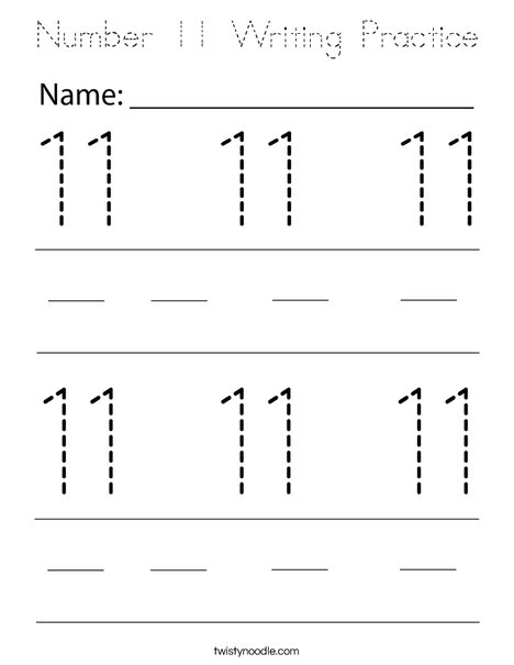 Number 11 Writing Practice Coloring Page