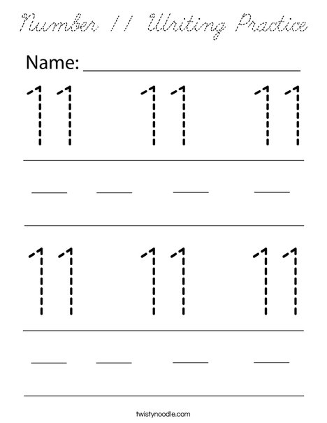 Number 11 Writing Practice Coloring Page