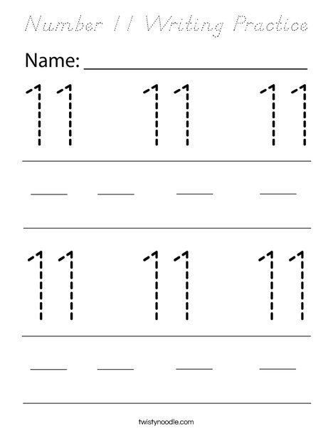 Number 11 Writing Practice Coloring Page