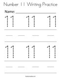 Number 11 Writing Practice Coloring Page