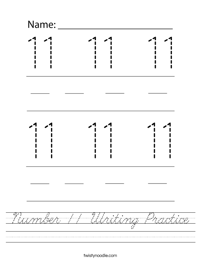 Number 11 Writing Practice Worksheet