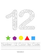 Number 12 Color by Code Handwriting Sheet