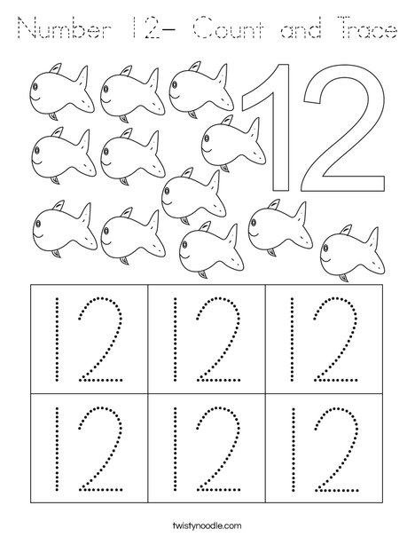 Number 12- Count and Trace Coloring Page