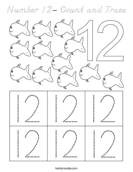 Number 12- Count and Trace Coloring Page