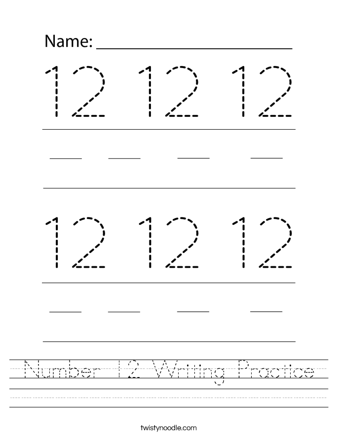 Number 12 Writing Practice Worksheet