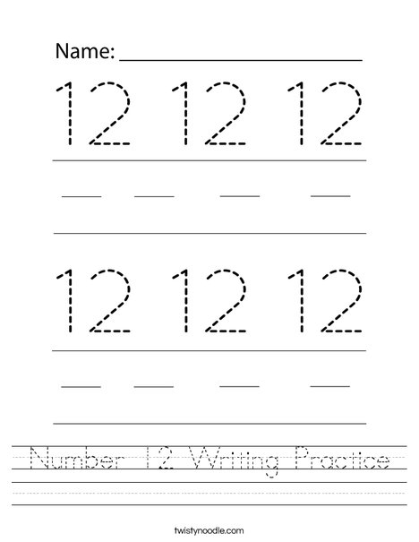 Number 12 Writing Practice Worksheet