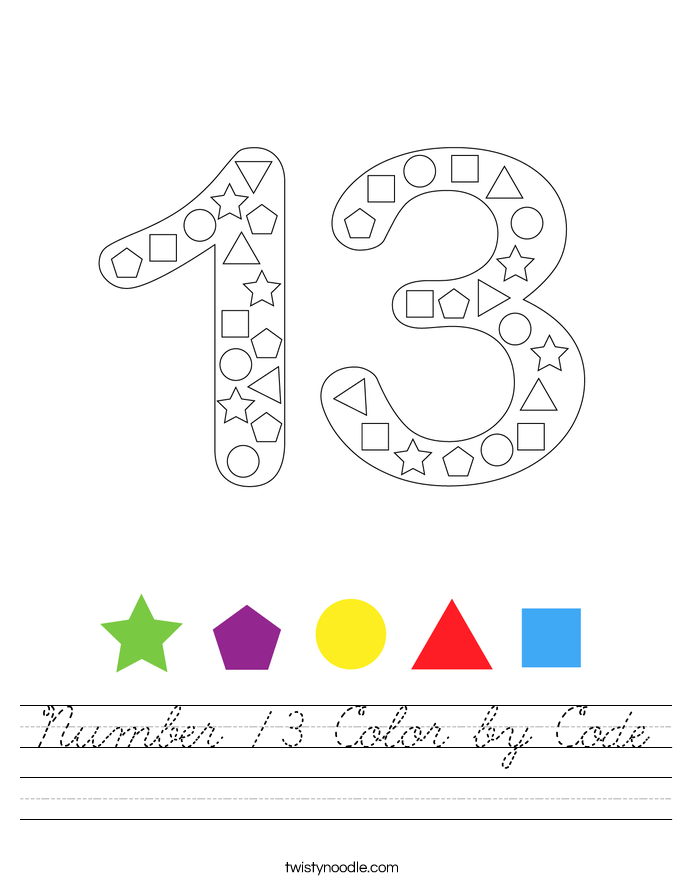 Number 13 Color by Code Worksheet
