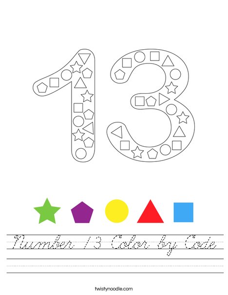 Number 13 Color by Code Worksheet